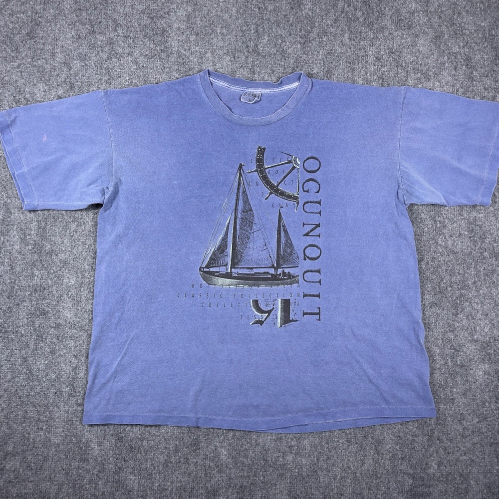 Vintage Ogunquit Graphic T-Shirt Mens XL Blue Sailboat Nautical Single Stitch